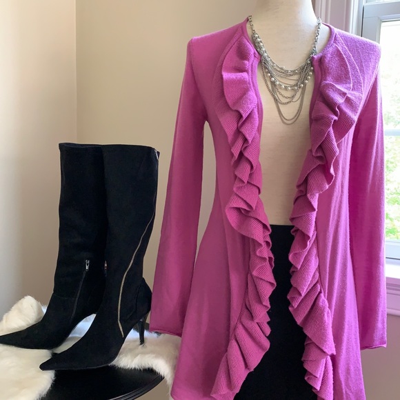 Tory Burch Sweaters - TORY BURCH Fuchsia Ruffled Cardigan, Size XS